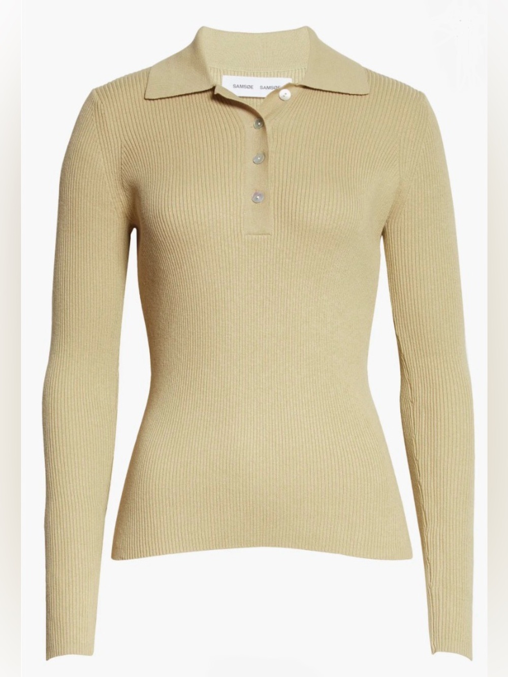 Samsøe & Samsøe Sage Green Cotton Silk Ribbed Polo